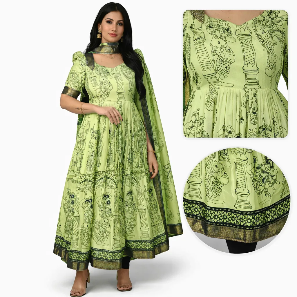 Designer Pista  Green Kurti top Boutique collection Front hand stitched work 